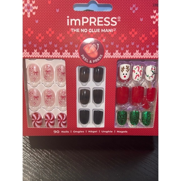 imPRESS Other - imPRESS No Glue Mani Christmas Holiday Press On Nails Trio Reindeer Candy Cane
